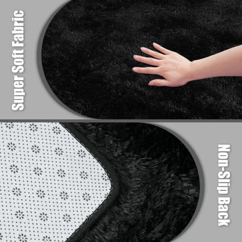 New 8x10 Black Fluffy Area Rug, Soft Shag Non-Shedding Carpet for Living Room